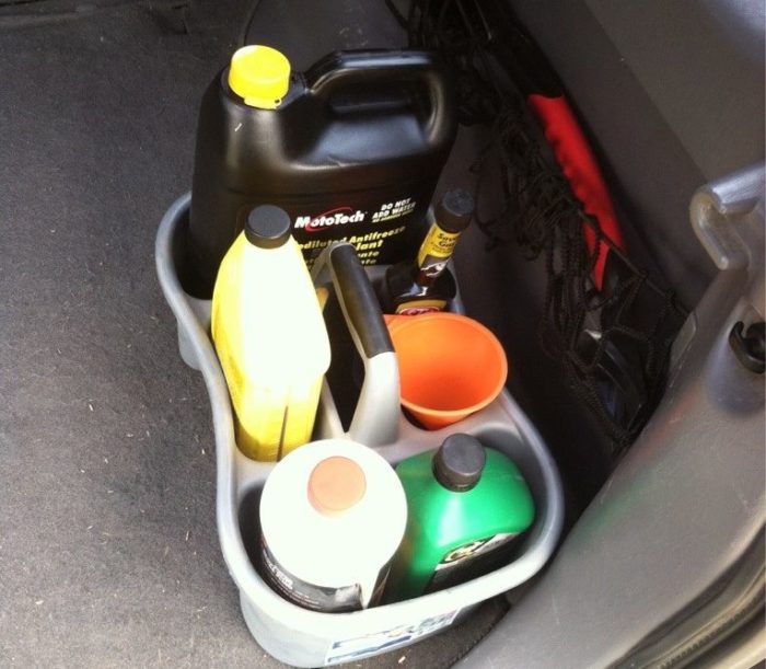 Shower caddy in the trunk