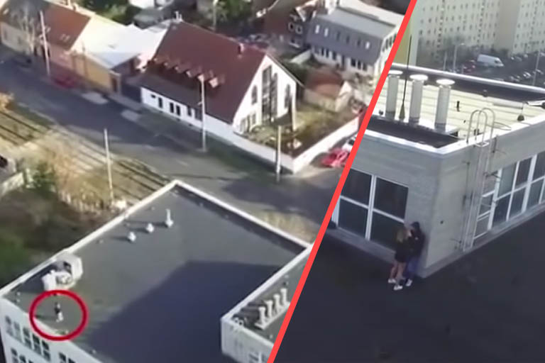drone captures couple kissing