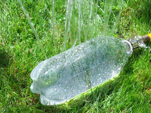 soda bottle in garden 