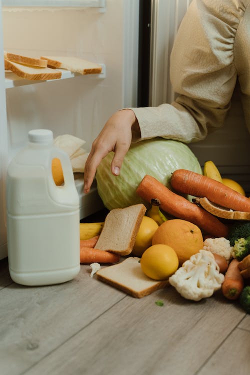 Free Person Removing Food on the Refrigerator Stock Photo